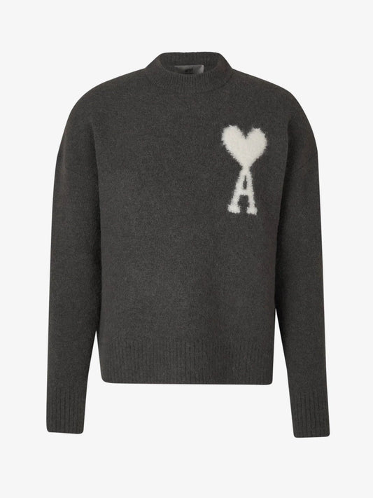 Pull Ami Paris Gris Foncé Blanc